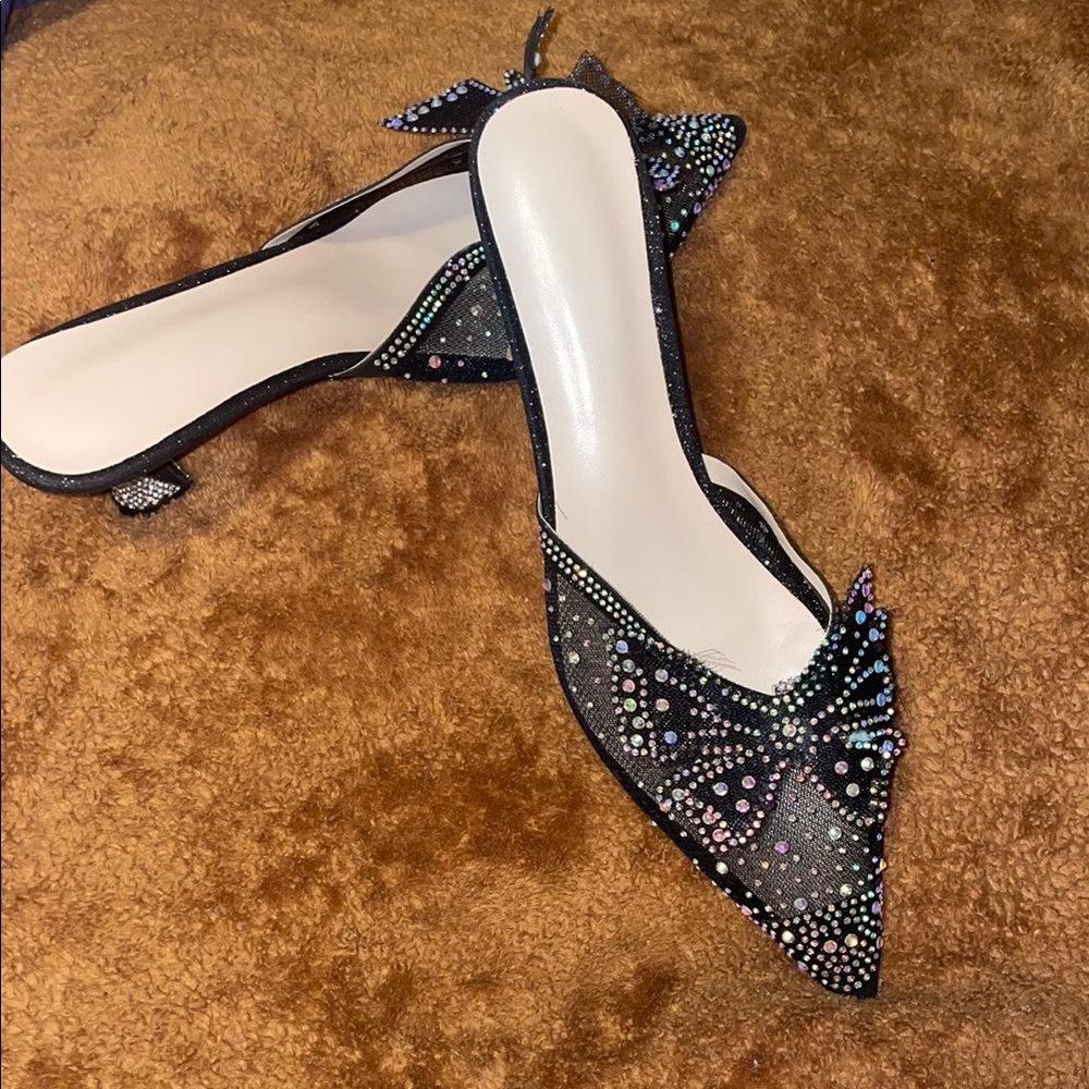 Elegant Black Rhinestone Embellished Women's Shoes